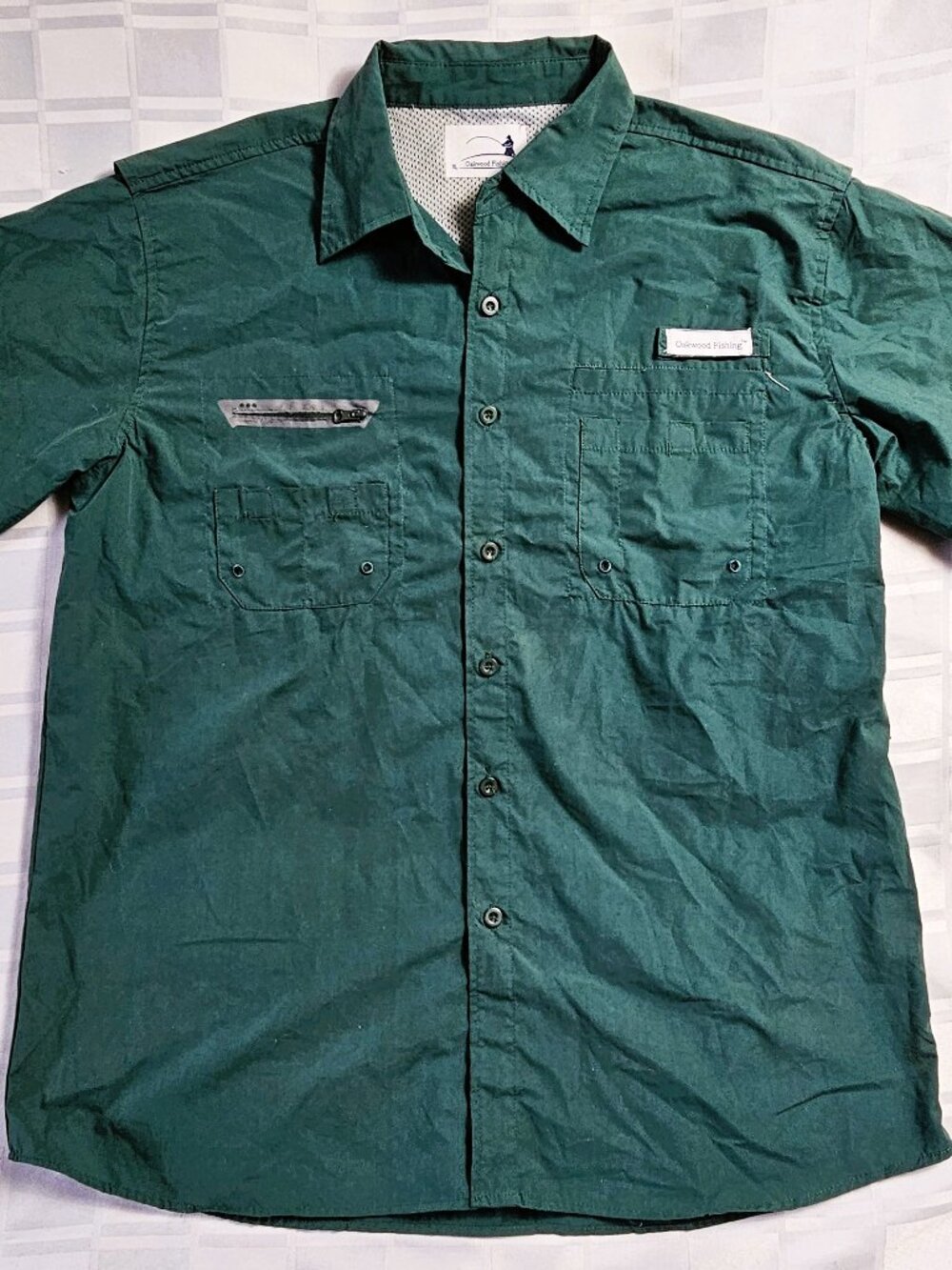 OAKWOOD FISHING GREEN BUTTON UP FRONT ANGLER COLLARED SHORT SLEEVE SHIRT XL